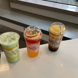 three drinks on a table