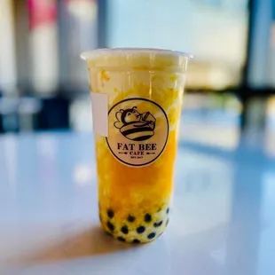 Silky Mango Boba Latte w/ Brown Sugar Boba