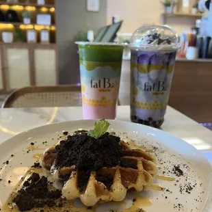 Oreo croffle, strawberry matcha latte, ube freeze