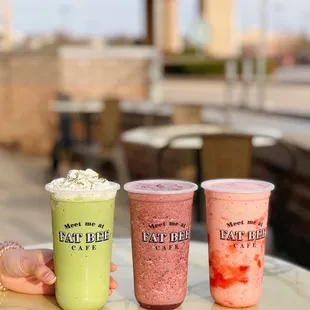 three drinks on a table