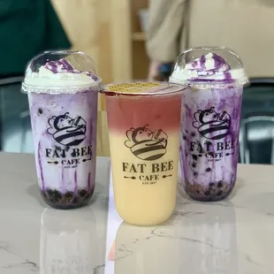 2 taro freeze and 1 pink lady