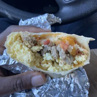 The inside of my breakfast burrito.