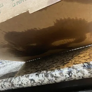 Grease from our large one topping (cheese pizza)