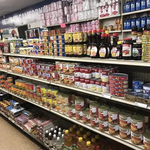 shelves full of food items