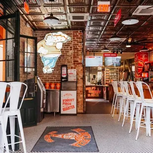the entrance to a restaurant
