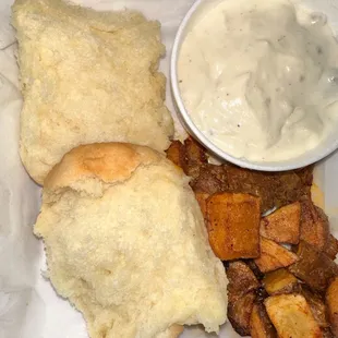 Kids size sausage and gravy. The gravy has a great flavor. But the main thing is the spice on the potatoes.