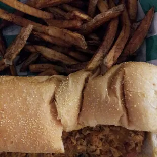 8&quot; chicken cheesesteak sub with fresh cut fries.