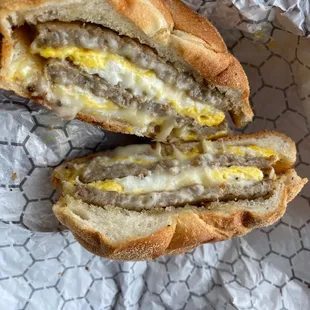 Sausage, egg, cheese on Kaiser roll