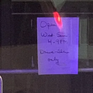 a sign in the window