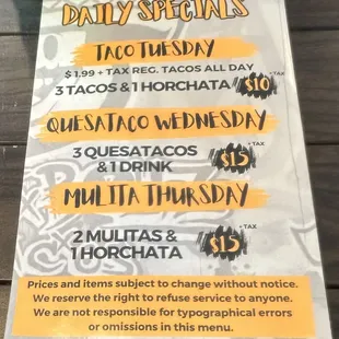 Their daily specials