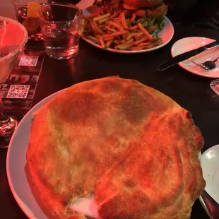 Chicken Pot Pie and the Southern Fried Chicken Sandwich (forgive the lighting, we were dining outside by the light of the neon sign)