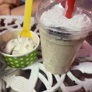 Blueberry crumble and dairy free cookie butter milkshake
