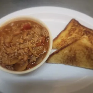 Homemade chili and grilled cheese 
(While supplies last)