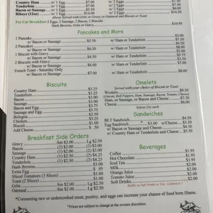 Breakfast menu