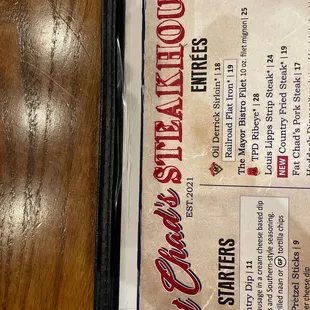 A menu that says what they could have but out of everything.