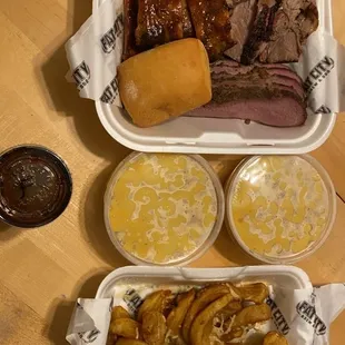 Tri tip, brisket, ribs, roll , garlic fries, &amp; Mac n cheese