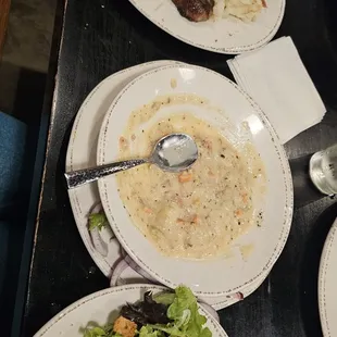 NY Strip, Chowda, and side salad!