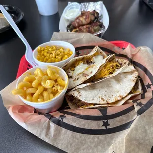 Brisket 3 Tacos and 2 Sides and phat yaps