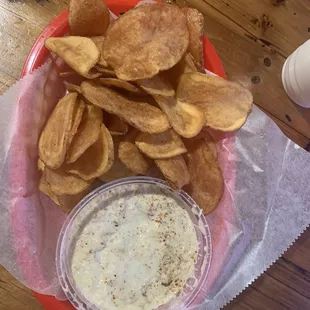 Crab dip and chips were very good.