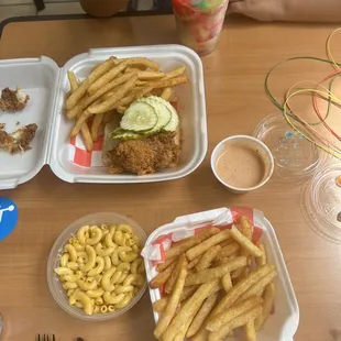 Their Mac and cheese, fries, ice water flavored drinks were all really great.