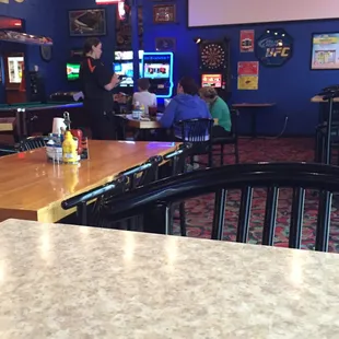 Pool tables, a few arcade games, big screen for games, and a Packer helmet!  Go Pack Go!