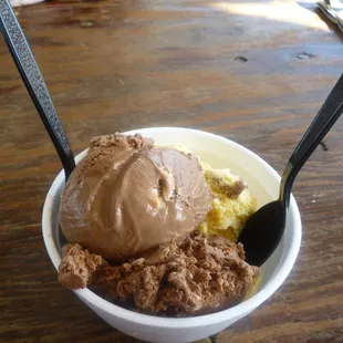 Two Big Fat Scoops of Rocky Road and Butter Pecan Ice Cream