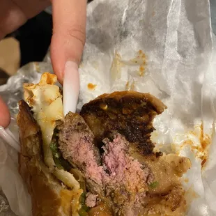 Raw burger meat.