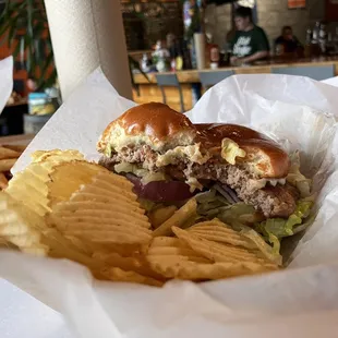 Turkey burger. No fries. Chip.