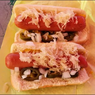 From the "Fat Dawgs" section of the menu, I ordered two "Regular Dawgs" with "everything" - except ketchup - on them.