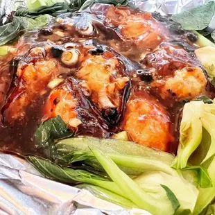 Eggplant stuffed with shrimp