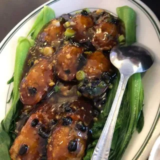 Pan-Fried Eggplant with Stuffed Shrimp