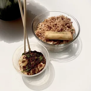 Wontons, fried rice &amp; veggie egg roll  Fried Rice