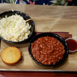 Brisket Combo with Coleslaw, Baked Beans and Corn Bread at Fat Eddy's Grove City