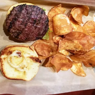 Little Eddy Burger with Homemade Chips at Fat Eddy's Grove City