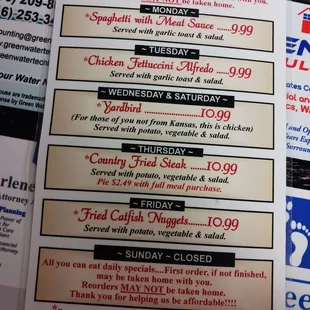 Little menu as of 2/8/23