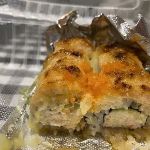 a close up of a piece of food