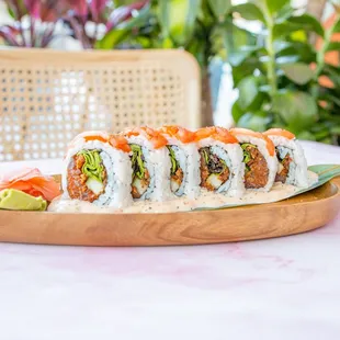 a plate of sushi on a table