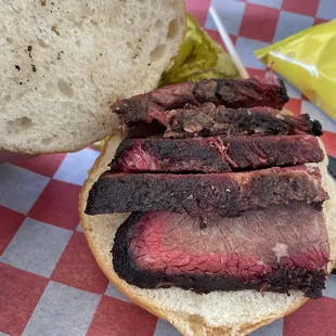 Sliced brisket sandwich