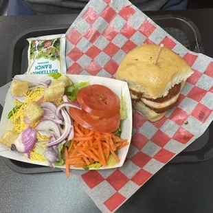 Chicken Sandwich and side salad.