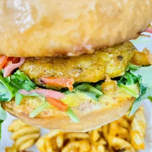 Shrimp Burger with fries