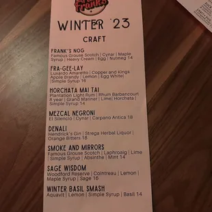 Winter menu