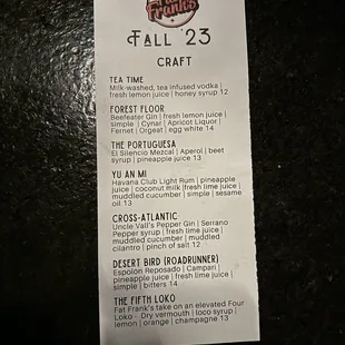 Drink menu