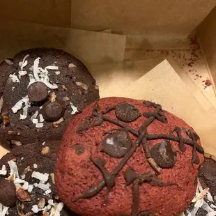 German chocolate cookies and red velvet cookies