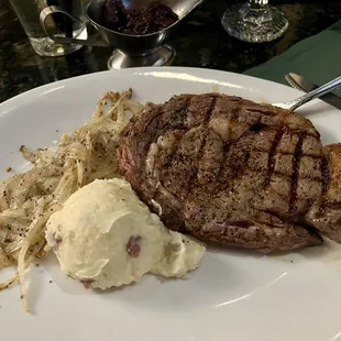 14oz Ribeye (substitute Spinach for Grilled Onions; substitute Steak Fries for Mashed Potatoes)