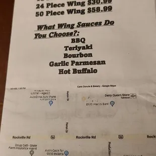 Wings offered with 5 sauce options and order from 6 - 50 wings.