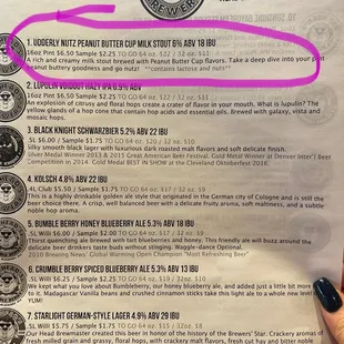 Portion of the beer menu- I highlighted the one I had.