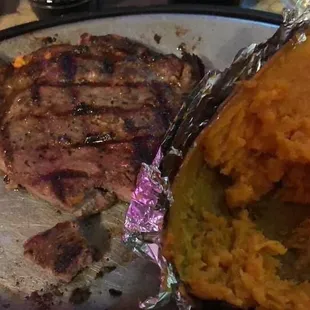 Ribeye with baked sweet potato