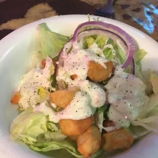 Dinner salad with blue cheese dressing