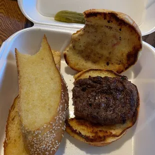 Steak sandwich and garlic bread