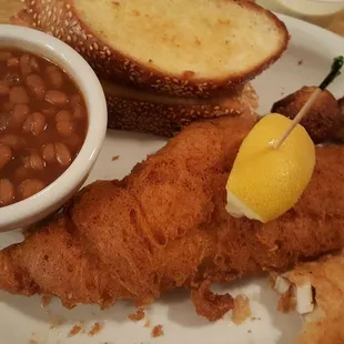 Fat Jacks Barbecue Catfish, beans, bread